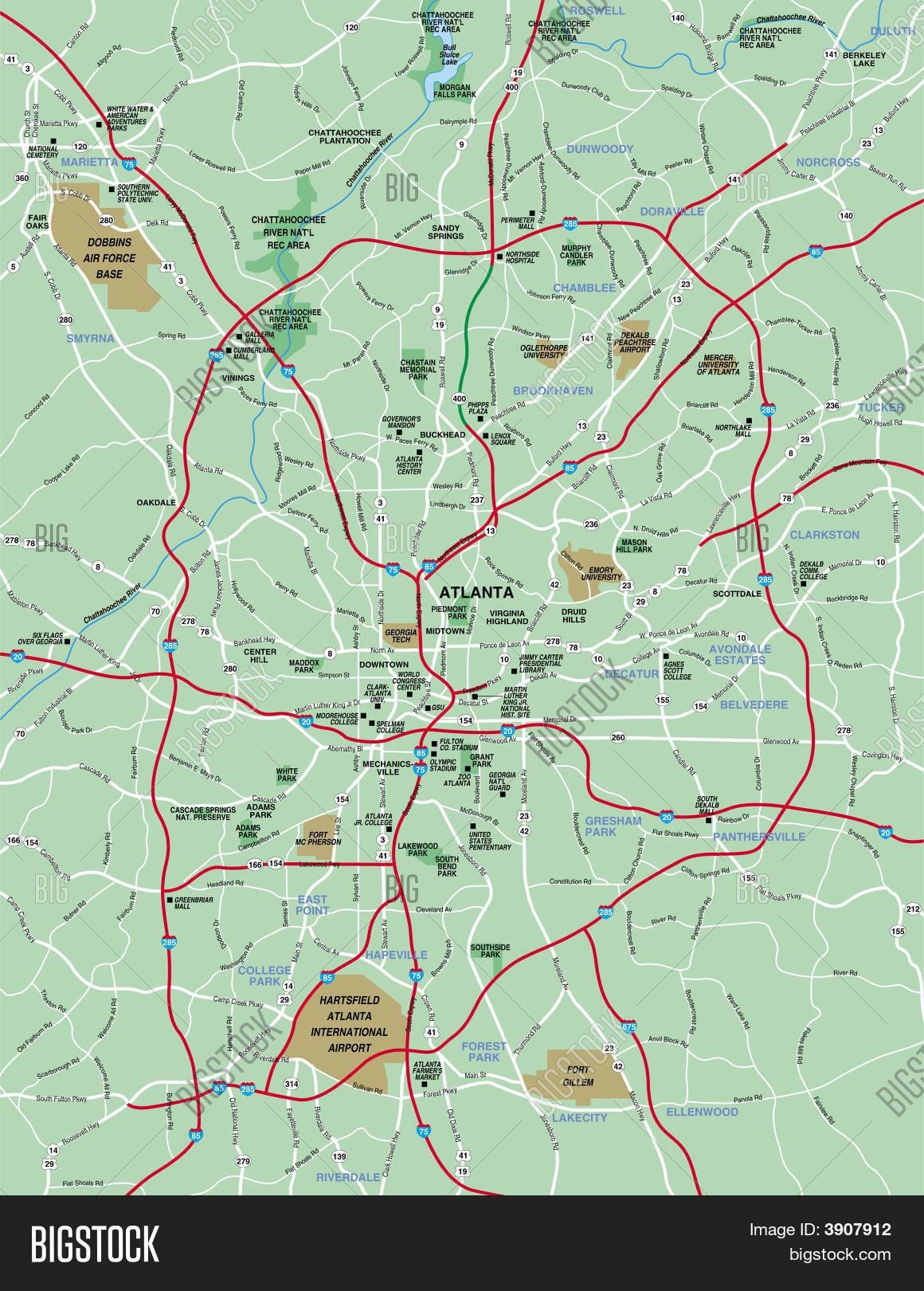 ਵੱਡਾ Atlanta ਖੇਤਰ ਦਾ ਨਕਸ਼ਾ